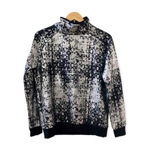 NUMPH Peggy Mock Neck Pullover Silver Metallic Knit Black Ribbed Jacket, sz. M